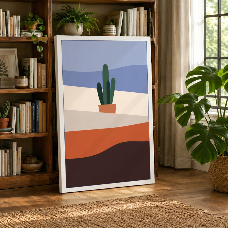 Desert Saguaro Minimalist 1 Piece Wrapped Canvas Wall Art, 18x12 - 45.7 x 30.5 cm, Black Border