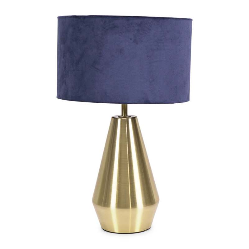 Jax Metal Dimmable Touch Table Lamp with Velvet Drum Shade with LED Bulb, Navy Blue, Gold