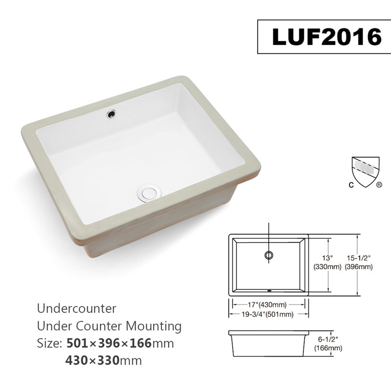 Lavabo de salle de bain rectangulaire en céramique - version encastrable avec fonctionnalité