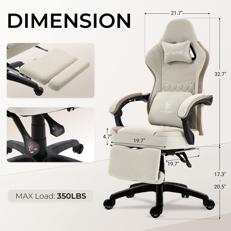Ergonomic Gaming Chair with Footrest and Lumbar Support, Breathable Fabric Office Chair with Cooling Gel Seat Pad and Storage Bag, Home Computer Desk Chair