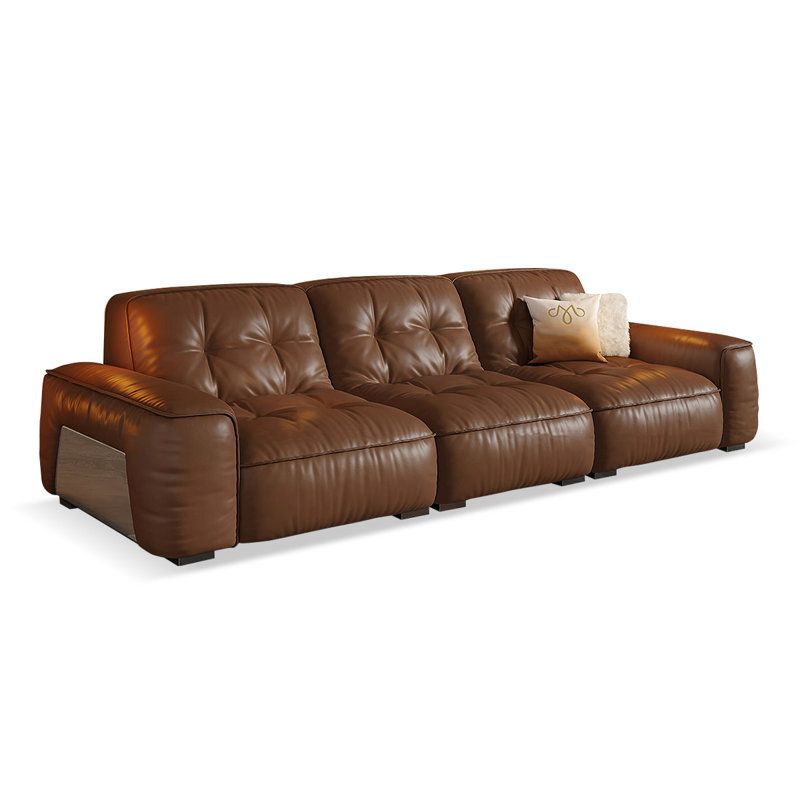 Brown Genuine Leather Modular Sofa cushion Fourseat, 33.07" H x 110.24" W x 41.34" D, Brown