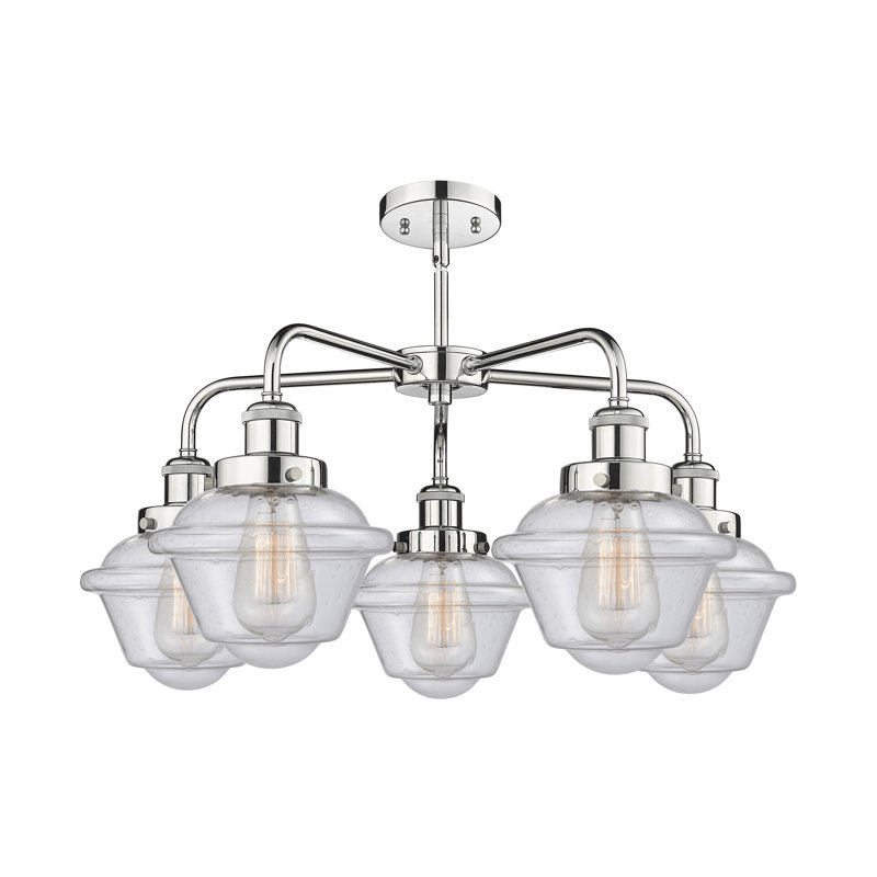 Grourke 5 - Light Glass Dimmable Chandelier, Seedy, Polished Chrome