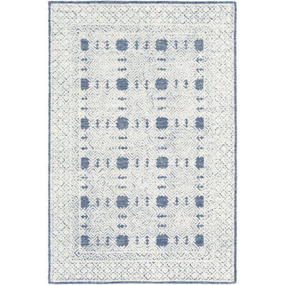 Tapis bleu marine / crème / bleu glace en laine touffeté à la main Matthew
