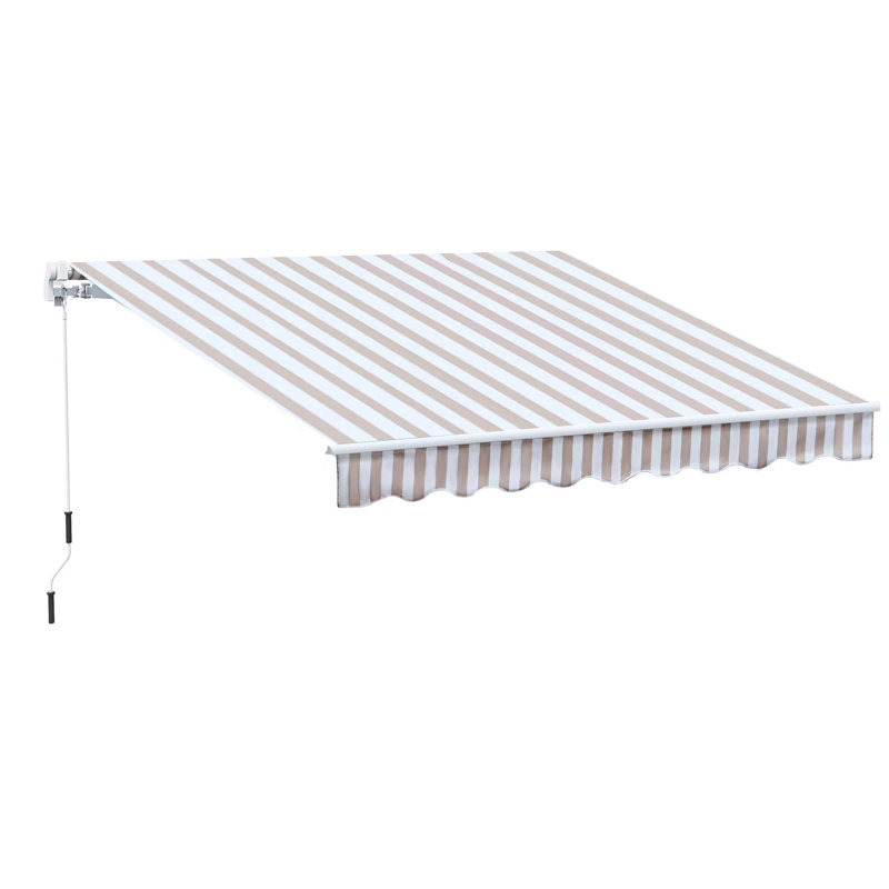 Outsunny Retractable Awning, Patio Awning Sunshade Shelter With Manual Crank Handle, 280Gsm UV Resistant Fabric And Aluminum Frame For Deck, Balcony, Yard