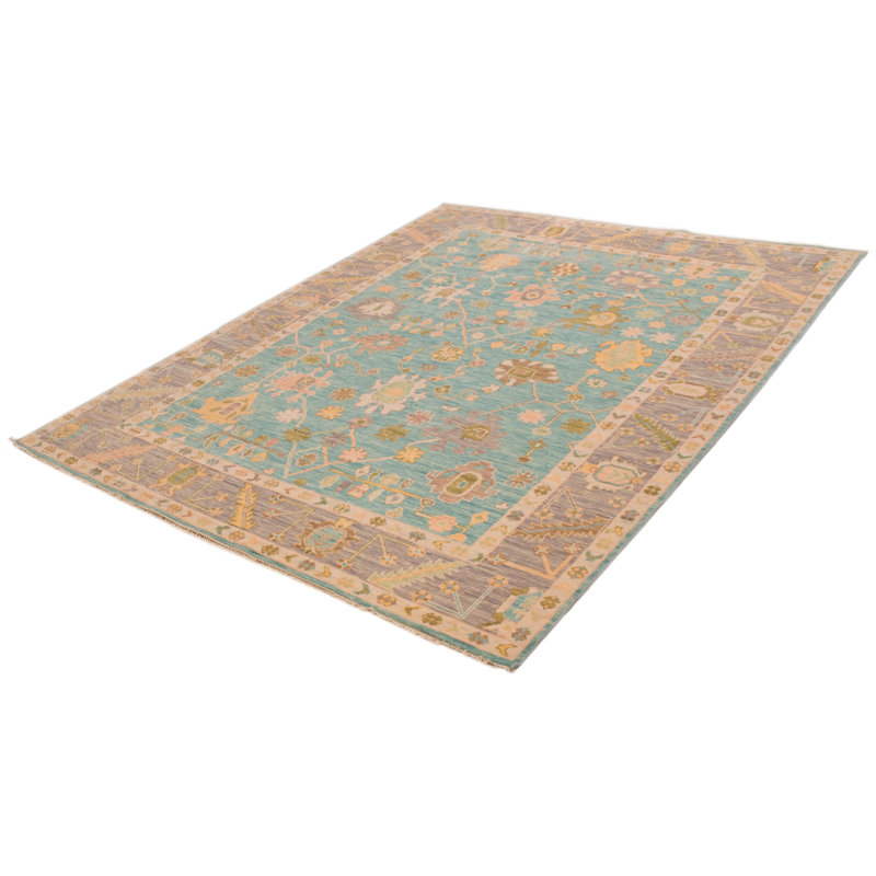 Tapis Oushak moderne noué à la main de conception unique 9 pi 4 po x 11 pi 10 po One Of Kind