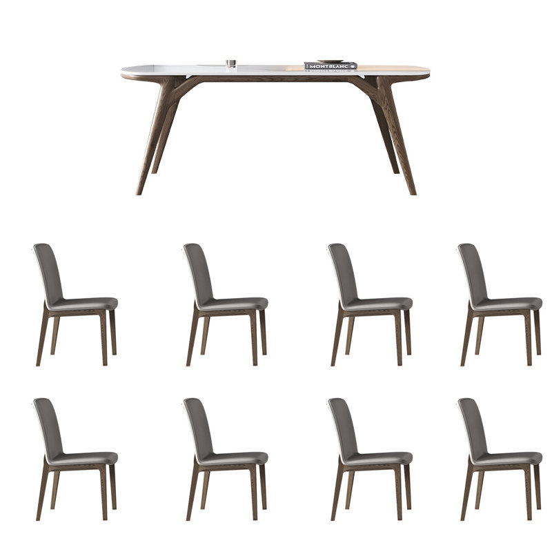 Table en frêne blanc avec chaises en fritté blanc