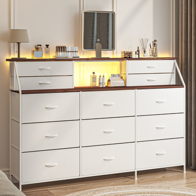 70" Bedroom Dresser With 13 Large Drawers, White