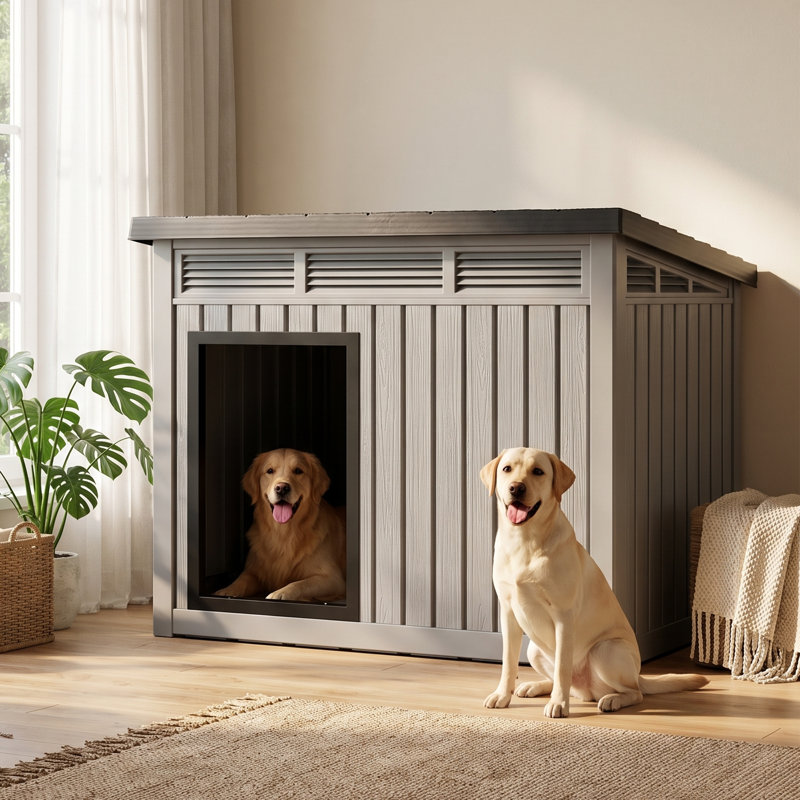 Niche pour chien intérieure en résine 42 po x 42,87 po, H 31,61 po x l 42,87 po x P 32,95 po, Gris