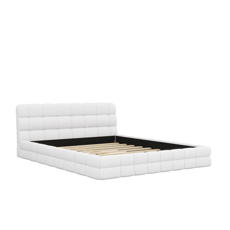 Grand lit plateforme tapissier, Blanc