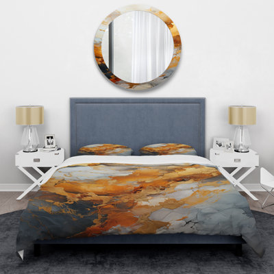 Ensemble de housse de couette Geode Lava III doré et blanc