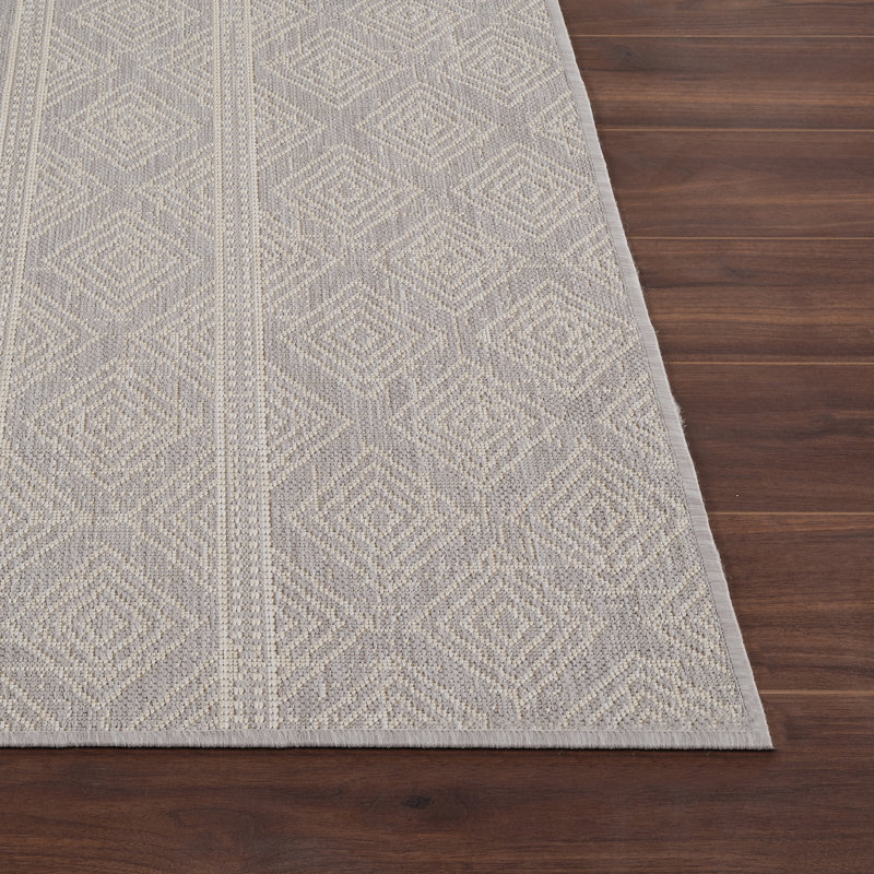 Kayley Indoor & Outdoor Boho Rug Grey/Ivory, Rectangle 80 x 150cm