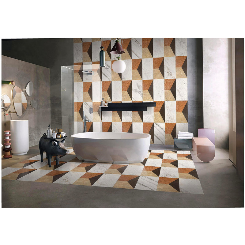 Marbre 12 x 24 Waterjet, or blanc, rouge, gris, 4 couleurs, marbre naturel, pour le sol et le mur, carrelage en marbre poli, pierre naturelle, marbre véritable, marbre véritable, 1 boîte chaque motif, 2 pièces