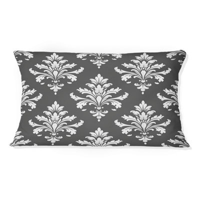 Gray White Damask Patterns IV - Transitional Lumbar Pillow