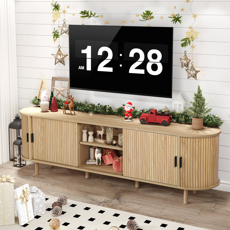 70.9" TV Stand with Sliding Door, Yellow