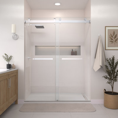 Catalyst 62"- 67" W x 76" H Double Sliding Frameless Shower Door in Chrome with 3/8" Clear Glass