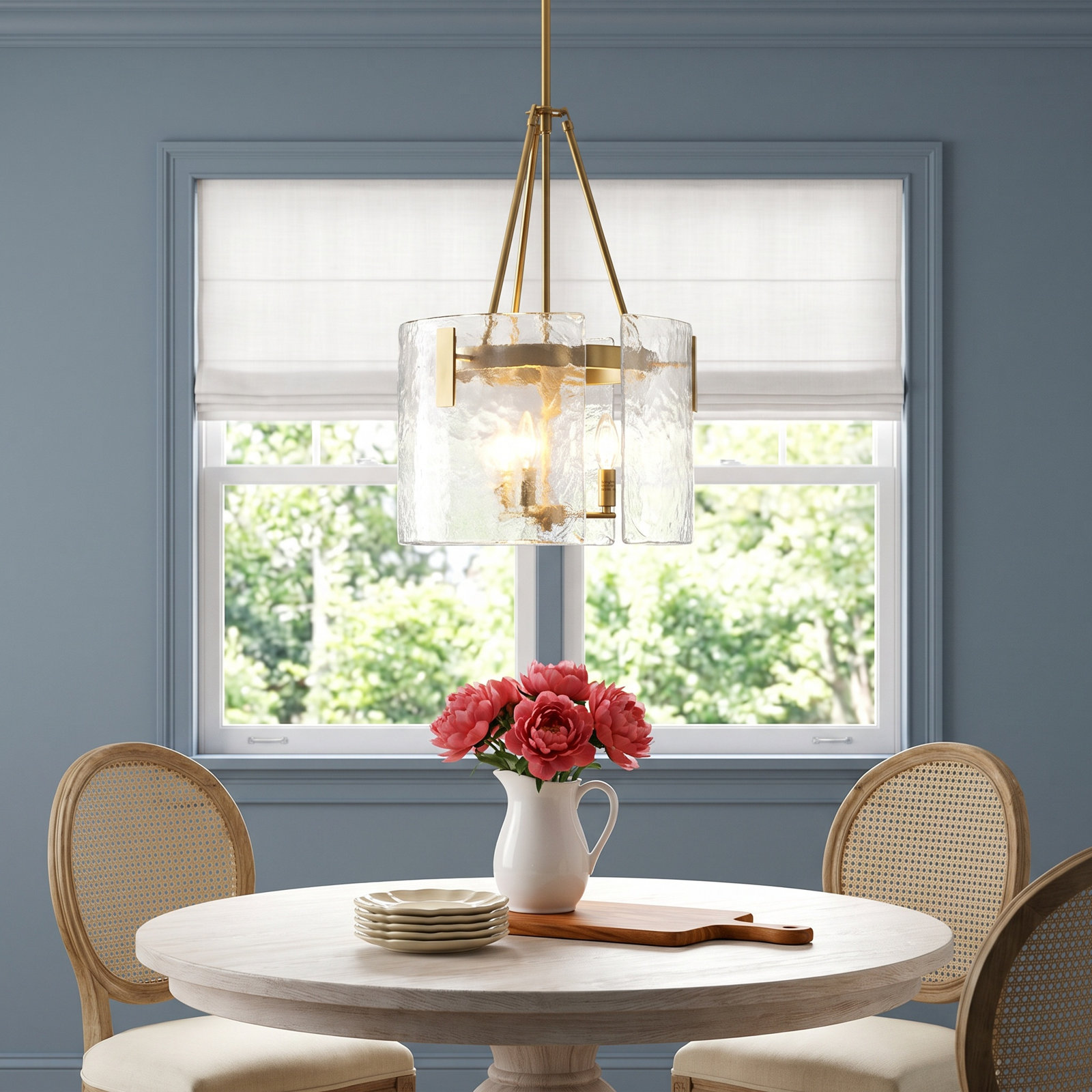 Eira Pendant with Clear Water Glass, 16-in, Brushed Gold/ Clear Water Glass
