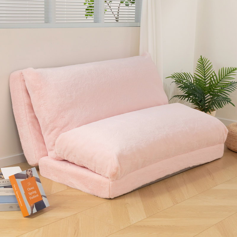 Bean Bag Lounger, 30" H x 47.2" W x 30" D, Faux Fur Pink