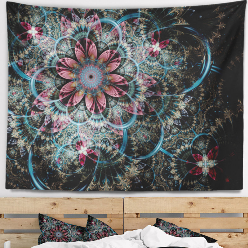 Tapisserie fleur de couleur florale florale à motif floral bleu foncé, H 50 po x l 60 po