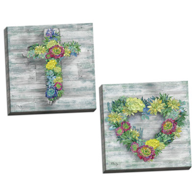 " Succulent Cross And Wreath " by Paul Brent 2 - Pieces