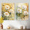 Pivoines par le saule d'automne I - art botanique blanc en métal 2 pièces