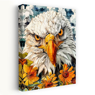 Majestic Eagle And Flowers Contemporary Bird Flower Wall Art Print