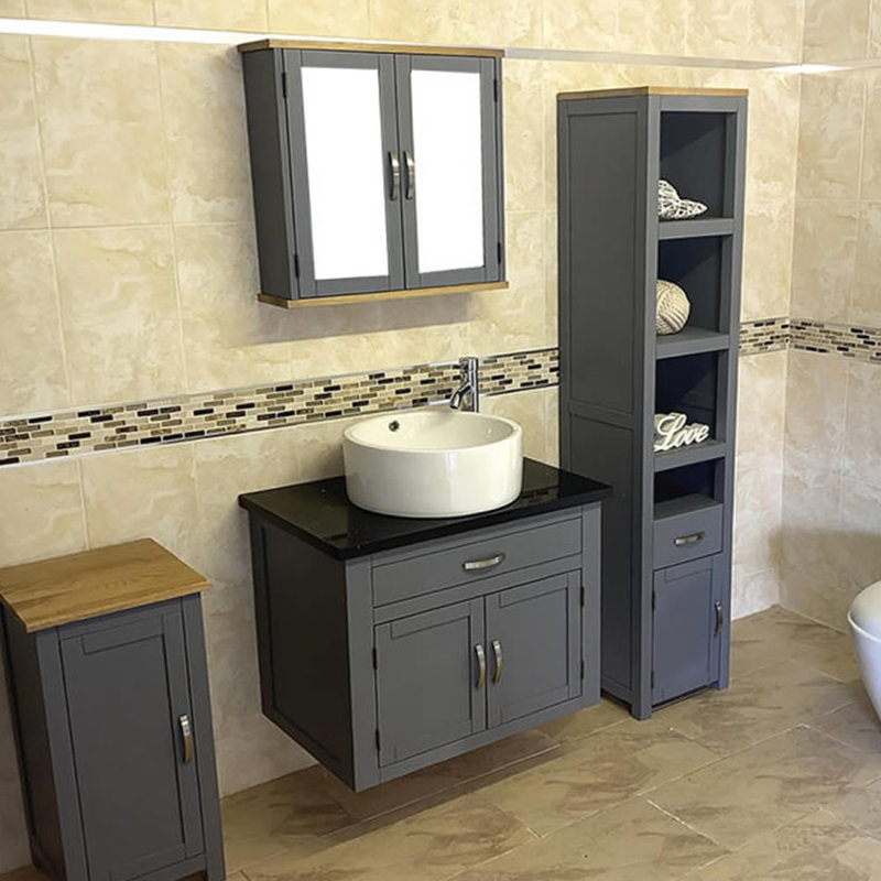 Bridgwater 750mm Single Bathroom Vanity with Vessel Stone Basin, Black Quartz