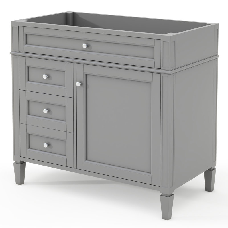 Base de meuble-lavabo moderne Koda de 36 po avec cadre en bois massif et pieds romains élégants (lavabo non inclus), Gris