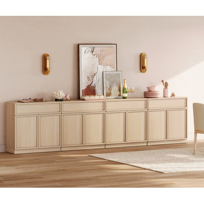 126" Modern Sideboard Buffet Cabinet with 8 Doors and Drawers, Multifunctional Sideboard with Large Storage and Adjustable Shelf
