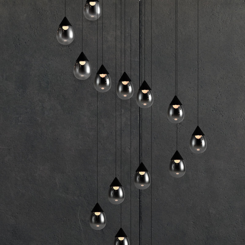 Luminaire suspendu en forme de globe à 15 lumières Alheidis, Noir mat, Fumée