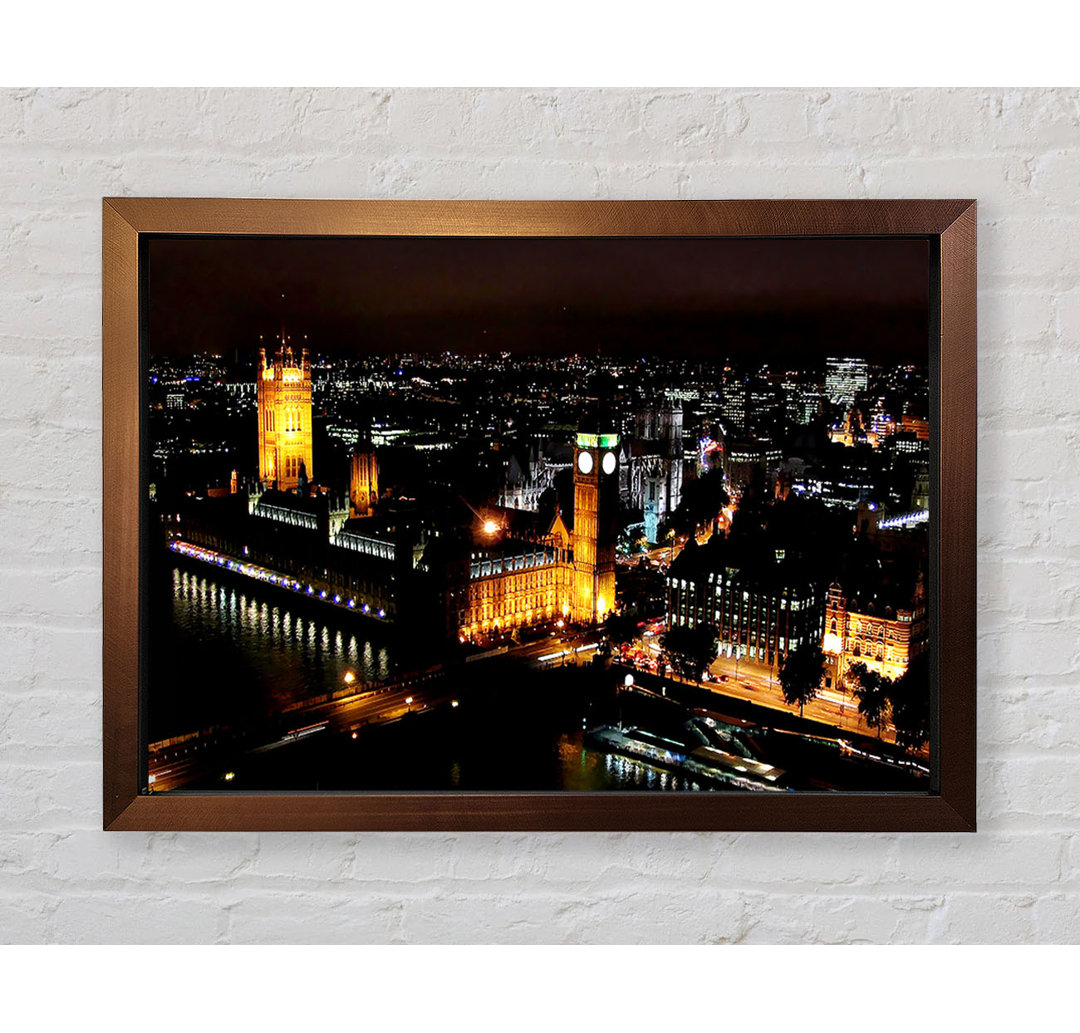 London Ariel View Night Lights - Einzelner Bilderrahmen Kunstdrucke