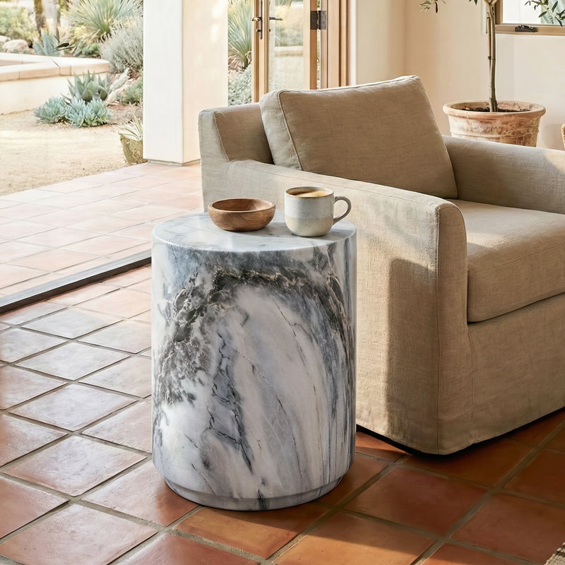 Table de bout l 14 po Fulcher, Bleu / gris / marbre