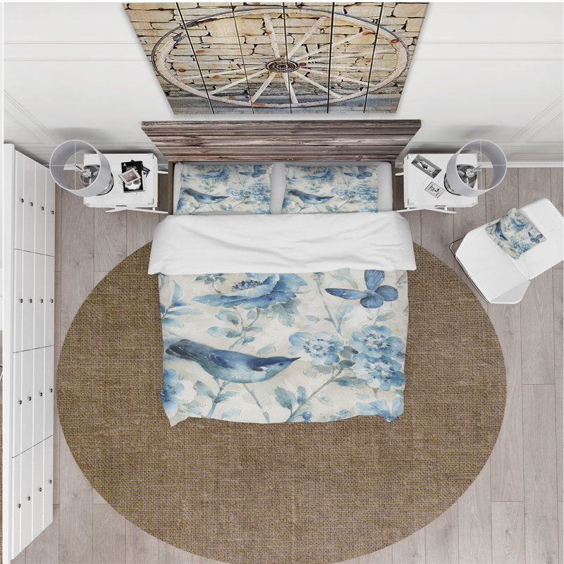 Indigold Bird Cottage Family II - Ensemble de housse de couette Farmhouse - Microfibre de polyester