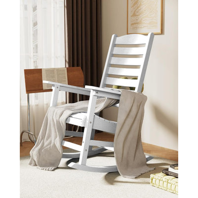 Chaise berçante d'extérieur à bascule d'extérieur toutes saisons avec dossier courbé pour terrasse, jardin, jardin, blanc