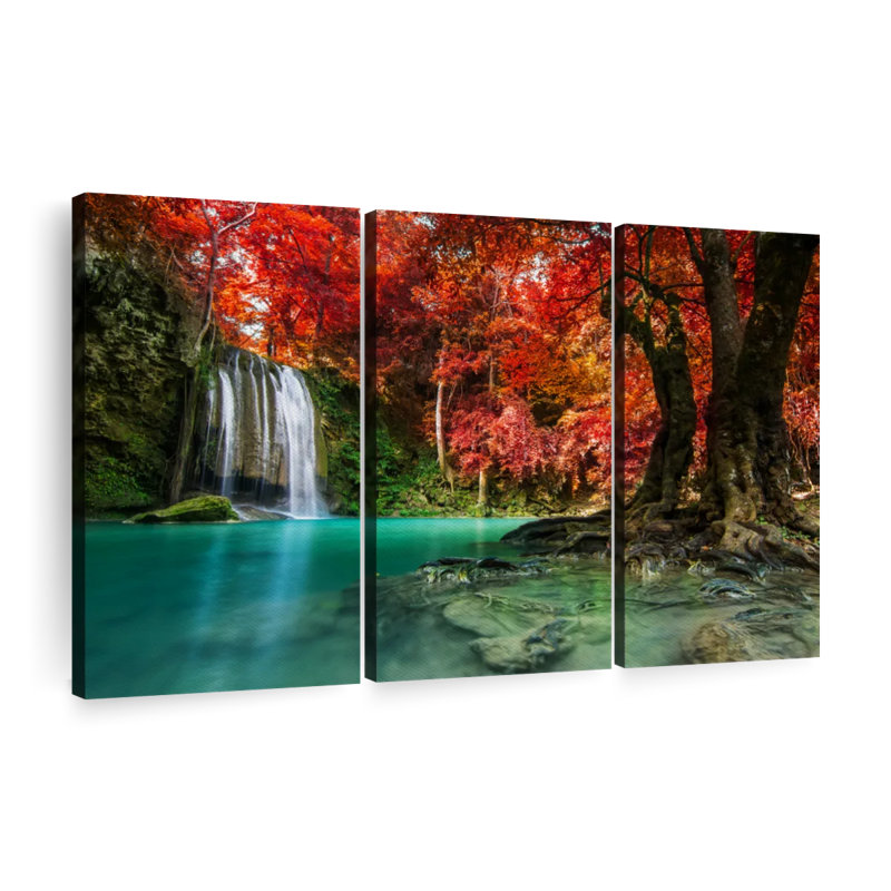 «Autumn Trees and Waterfall», reproduction d'art sur toile, H 20 po x l 33 po x P 1,25 po