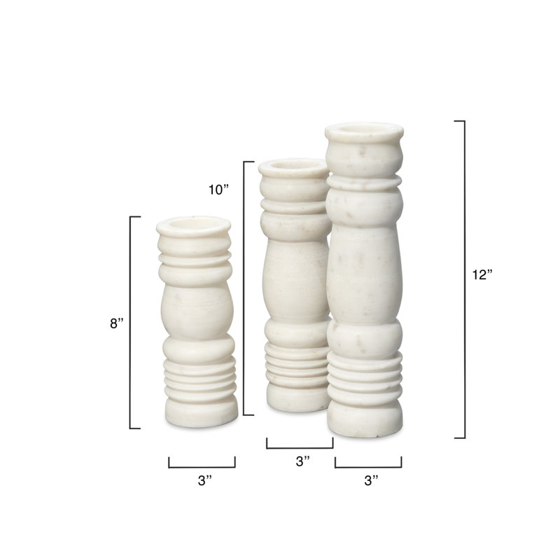 White Marble Artisan Carved Candlestick Set