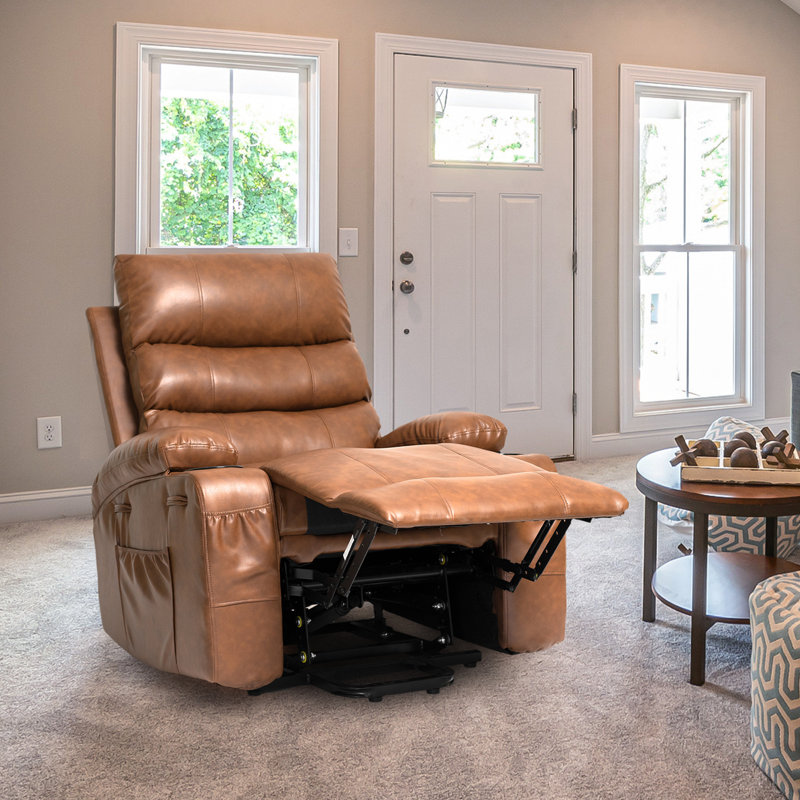 Geier PU Upholstered Heated Massage Chair,Lift Assistance, Brown