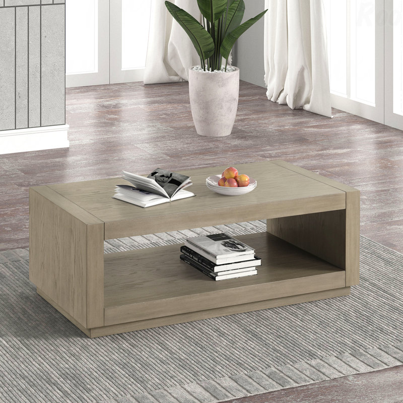 Table basse rectangulaire avec socle et base inférieure ouverte, Brun