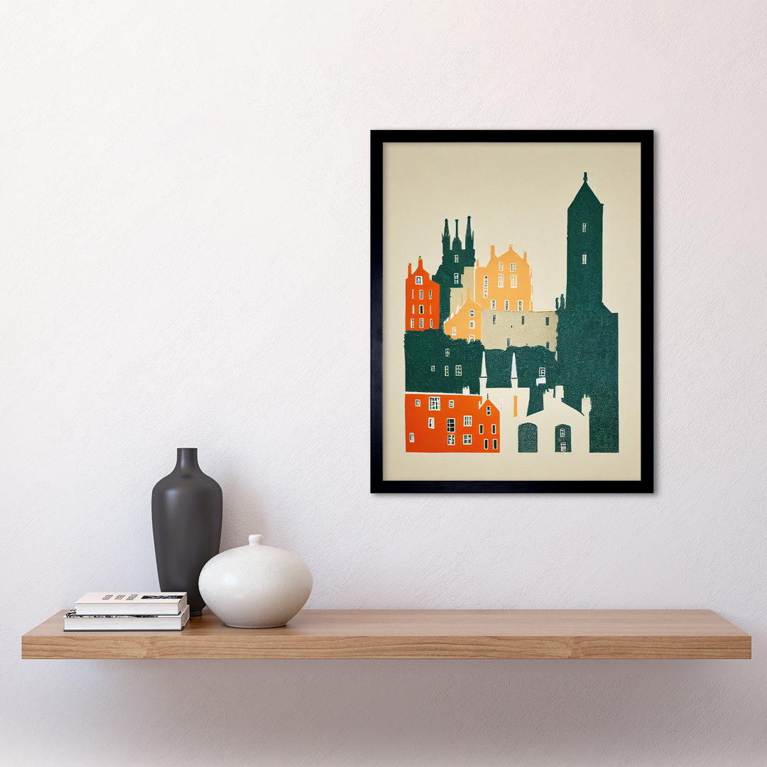 Edinburgh Old Town Retro Street - Single Picture Frame Print