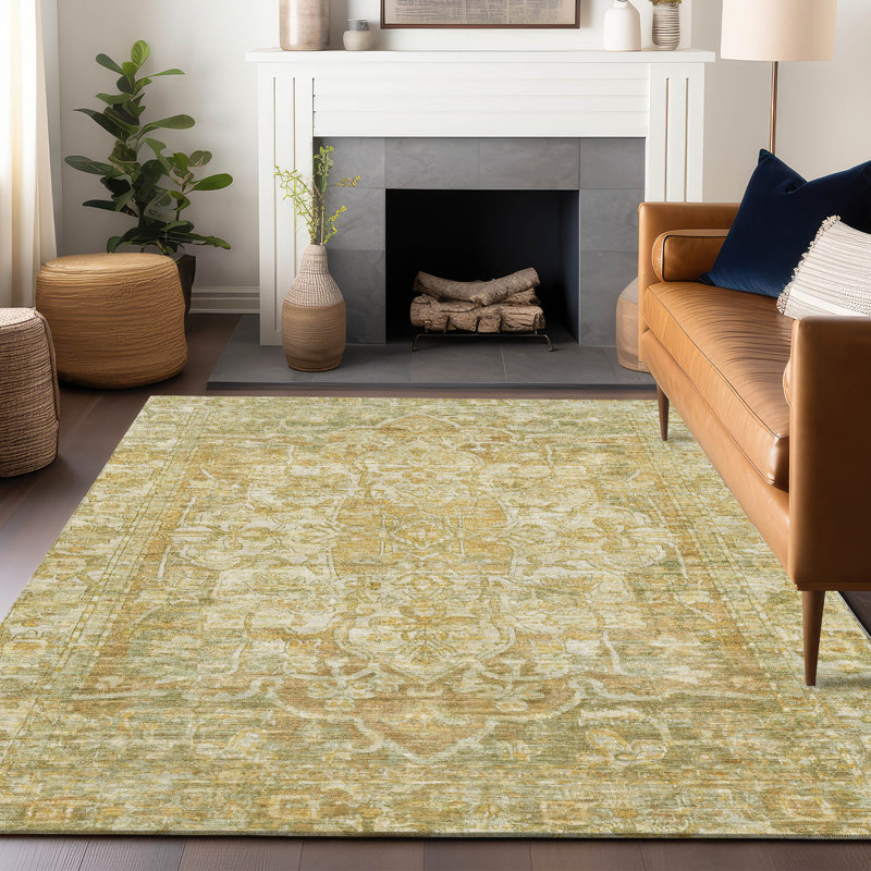 Machine Washable Indoor/Outdoor Xhevrie Tan Rug, Rectangle 5' x 7'6"