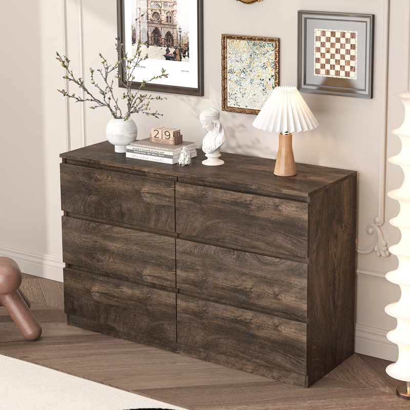 Makaay 6 - Drawer Dresser,Sideboard,Bar Cabinet,Buffet Server, Dark Brown