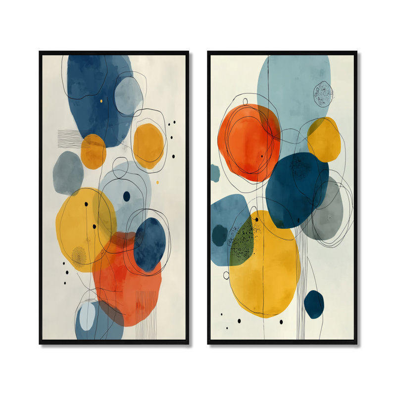 «Minimalist Meditation Stone Collage», ensemble d'art mural moderne Mid-Century, H 40 po x l 40 po, Cadre flottant noir