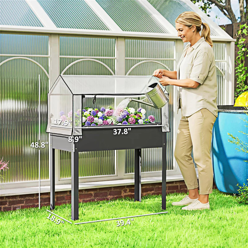 Outdoor Elevated Garden Box Plant Bed, Dark Gray