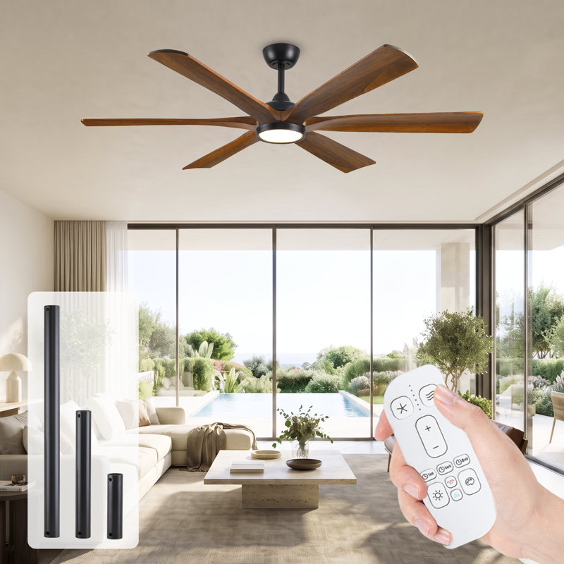 6-Blade Solid Wood Ceiling Fan With Light And Remote, Reversible Quiet DC Motor, 6-Speed Indoor Ceiling Fan, Dimmable LED With 3 CCT, 52/60/72 Inch