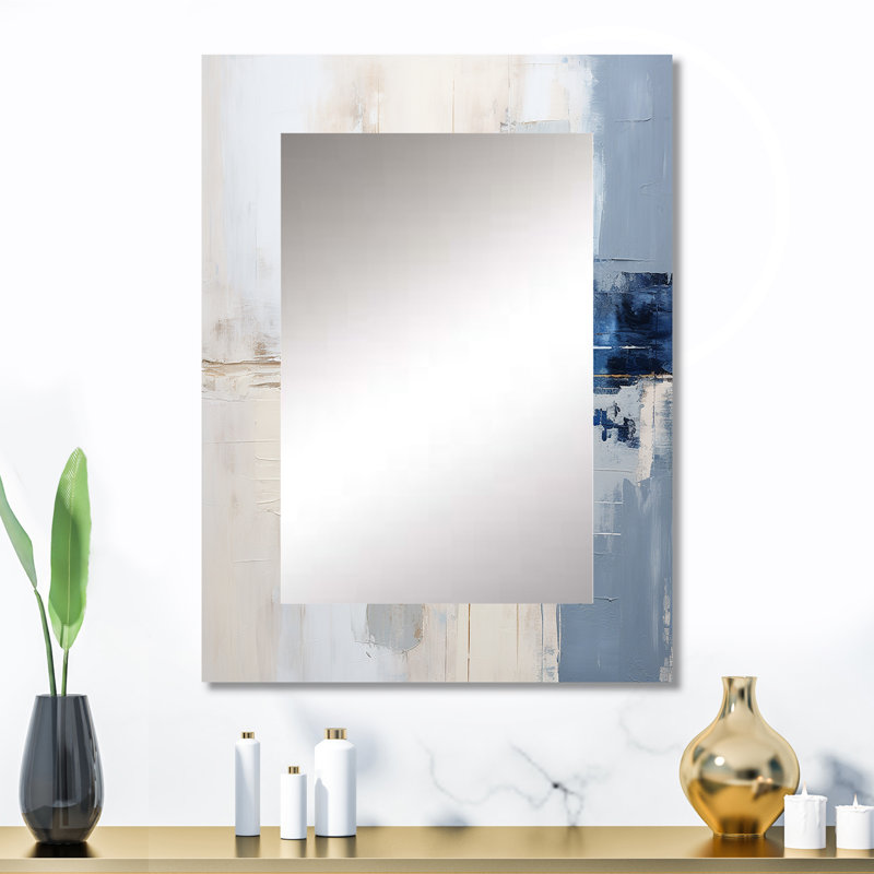 White And Blue Paint Fusion - Abstract Painting Wall Mirror, Modern Decorative Mirror, Printed Metal Art, 32" x 24"