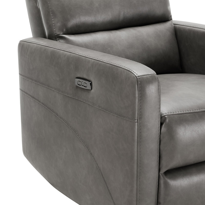 Fauteuil inclinable électrique pivotant en cuir Mila, Cuir étain Copley