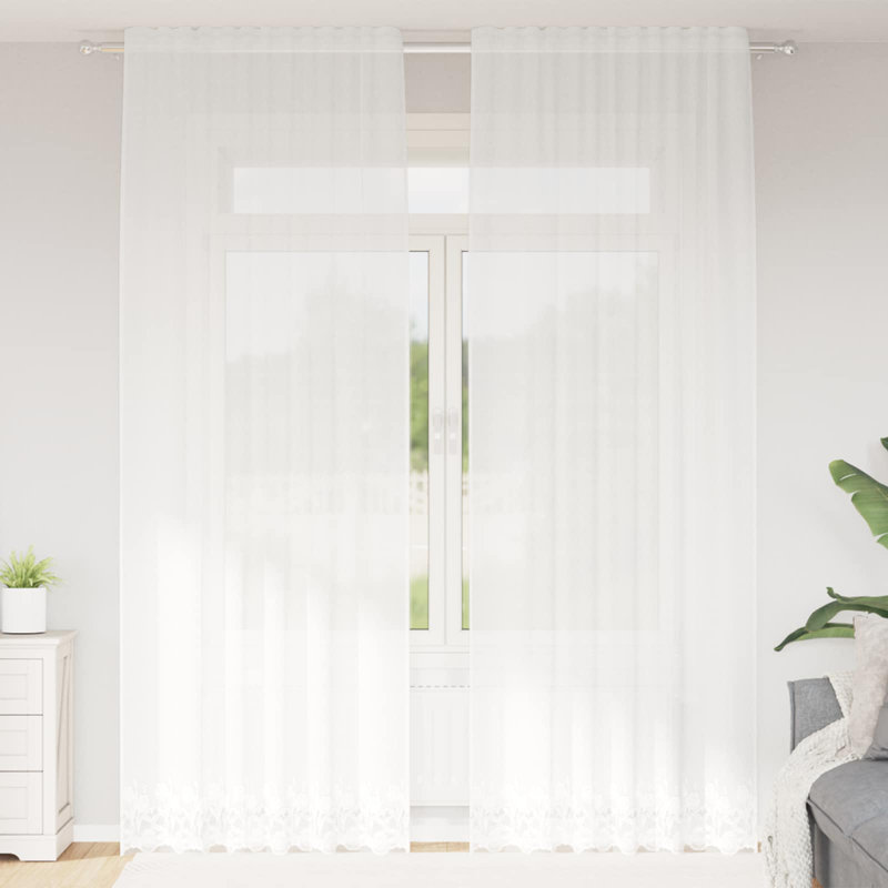 Curtains With Curtains Floral White Polyester, 150cm Width x 300cm Drop