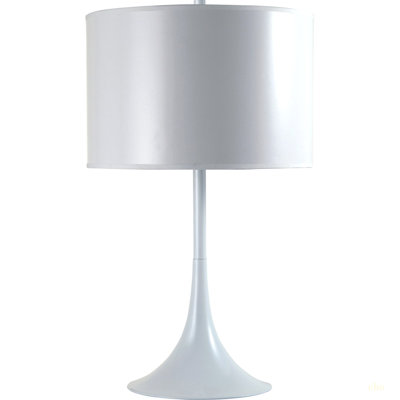 Lampe de table haute 25 po en métal avec finition blanche, abat-jour rond blanc