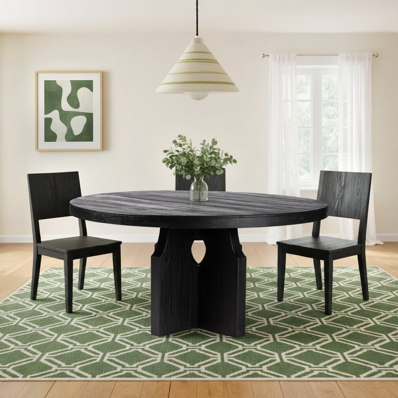 Ludivine 60" Solid Wood Pedestal Dining Table, Black Elm