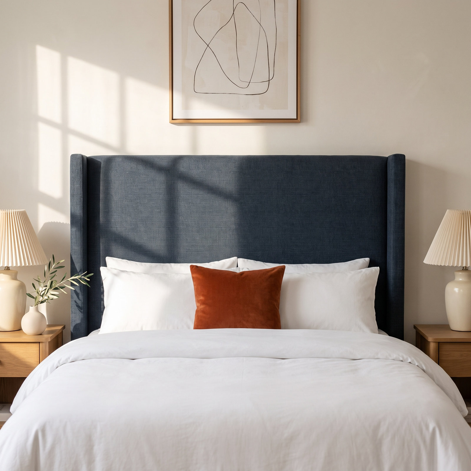Hanson Pine Headboard, King, Classic Navy Linen