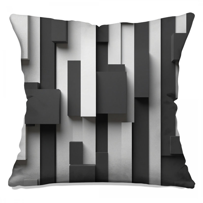 Black White Rectangles Double Sided Throw Pillows, 16 x 16 inches